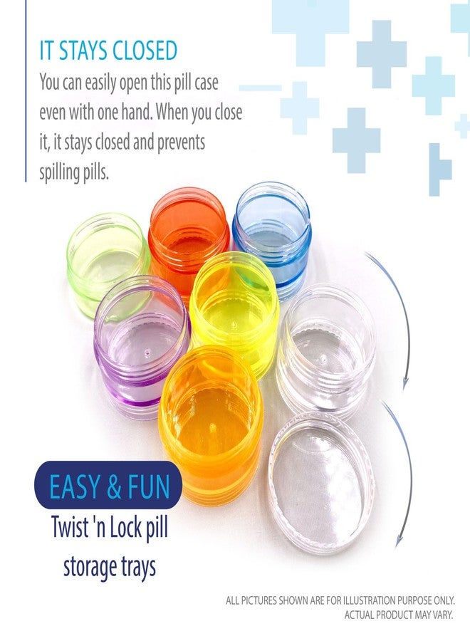 Deke Home - Stackable Pill Organizer (2 Pack), 7 Day Weekly Pill Box Tower with Twist Lock Compartments, BPA-Free, Travel Medicine Holder & Vitamin Dispenser, Compact & Portable Case, Rainbow Colored - Image 3